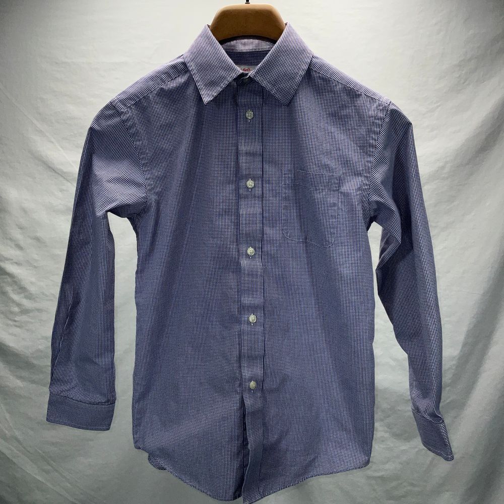 Cat & Jack Boys Blue Gingham Check Button Down Dress Shirt Size M 8/10 - Picture 6 of 8